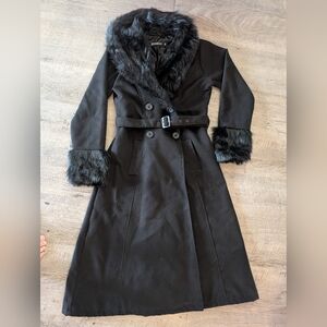 Rockabella Black Medium heavy faux fur winter coat vintage Gothic Vintage